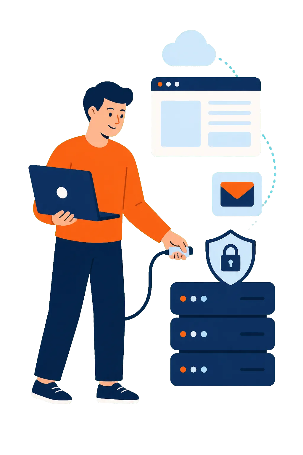 Persona conectando una página web a una infraestructura segura